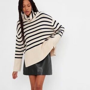 GAP 24/7 Stripe Sweater Split Hem Turtleneck Navy / Cream Oversized 100% Cotton